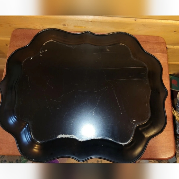 Vintage 1950 Metal Serving Tray Toleware Hand Painted Pink Roses Shabby Chic - Picture 10 of 12